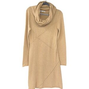 Athleta Womens Sweater Dress Medium Tan Cowl Neck‎ Long Sleeve Knit Casual